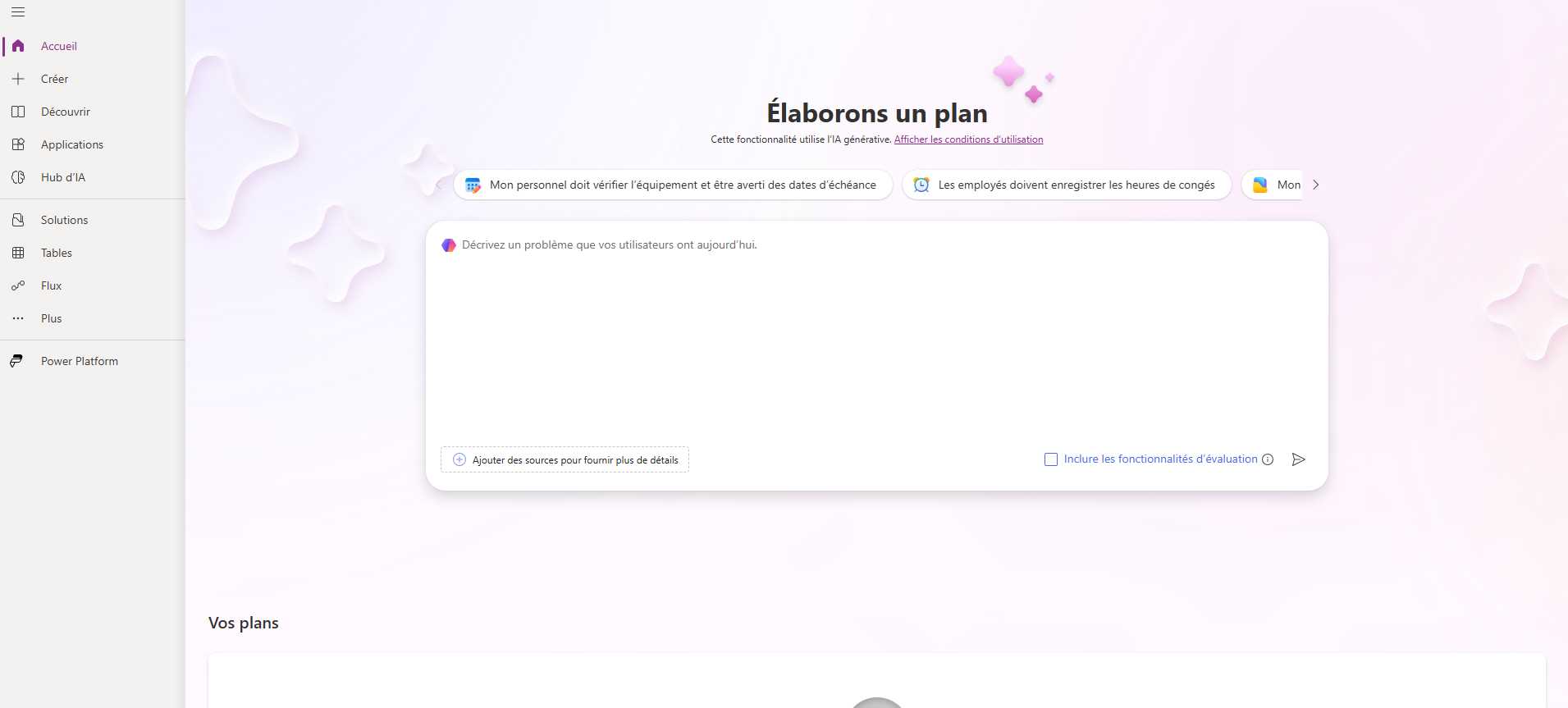 power apps concepteur plan accueil